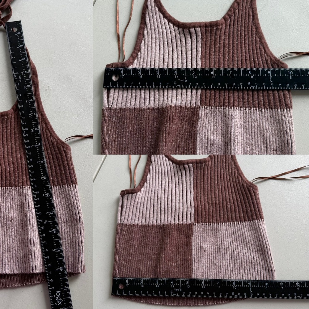 LA Hearts Women S Brown Tan Colorblock Ribbed Knit Halter Crop Top Boho Festival - Picture 6 of 12